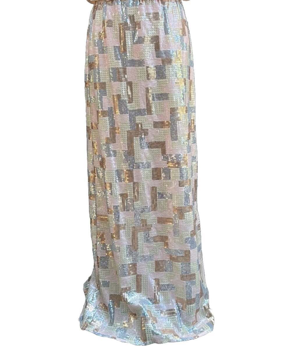 Styled By Joe Zee Long Pink Silver Sequin Straight Skirt - Size 6